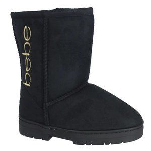 bebe Toddler Girls Faux Fur Winter Boots | Black w/ Gold Logo | Size 8 | NEW